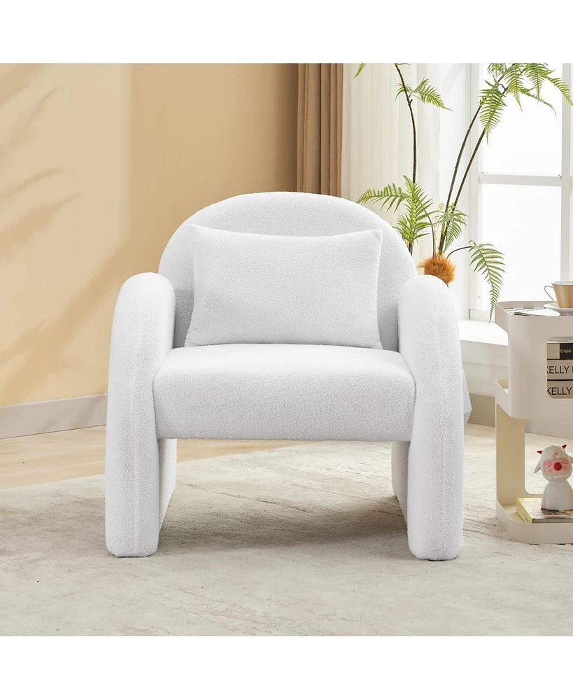 gaomon Sherpa Accent Chair, Teddy Upholstered Armchair, Modern Fluffy Reading Chair for Living Room, Bedroom, & Office Study, Mid-Century Velvet White