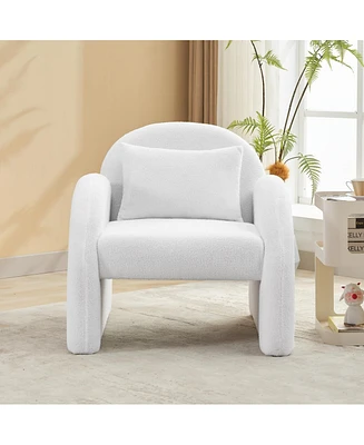 gaomon Sherpa Accent Chair, Teddy Upholstered Armchair, Modern Fluffy Reading Chair for Living Room, Bedroom, & Office Study, Mid-Century Velvet White