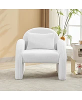 gaomon Sherpa Accent Chair, Teddy Upholstered Armchair, Modern Fluffy Reading Chair for Living Room, Bedroom, & Office Study, Mid-Century Velvet White