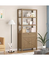gaomon 71" Bookshelf and Bookcase with Doors, 5 Tier Tall Bookshelf Storage with Cabinet and Drawer, Modern Bookshelf Cabinet with Adjustable Shelves,