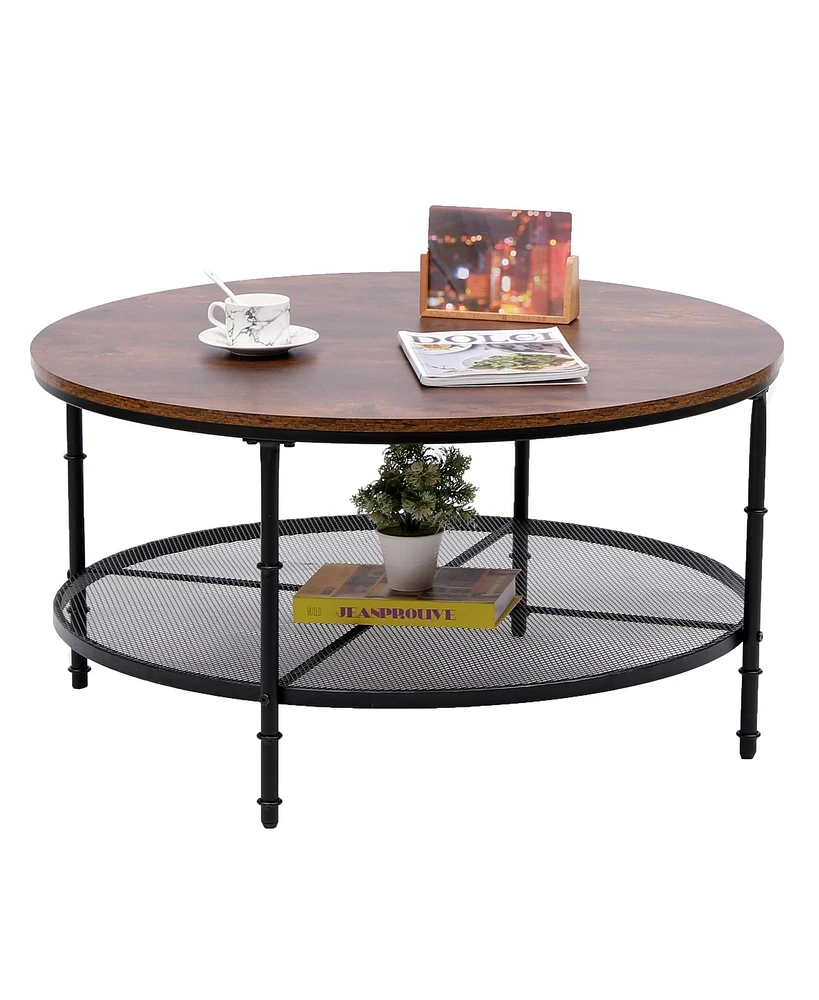 Skonyon 32IN Round Wood Top Coffee Table For Living Room