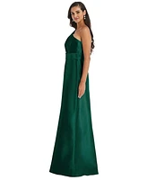 Alfred Sung Plus Draped One-Shoulder Satin Maxi Dress with Pockets