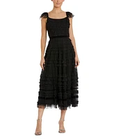 Women's Ruffle Cap Sleeve Embellished Tiered Midi Dress