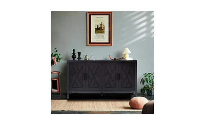 Slickblue Four-Door Wooden Twill Sideboard Vintage American Country Cabinet for Living Room & Dining Room