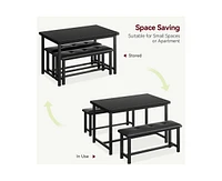 gaomon Dining Table Set for 4, Kitchen with 2 Upholstered Benches, 3 Piece Room Set, Rectangular Space Saving