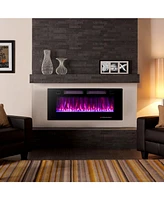 Sugift 42 Inch Ultra-Thin Electric Fireplace with Decorative Crystals and Smart App Control