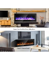 Skonyon 50 Inch Recessed Electric Insert Wall Mounted Fireplace with Adjustable Brightness