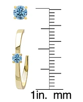 2-Pc. Set Lab Grown Blue Topaz Solitaire Stud & Small Hoop Earrings (3/4 ct. t.w.) in 14k Gold-Plated Sterling Silver