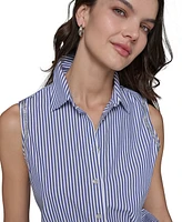 Karl Lagerfeld Paris Women's Embellished Sleeveless Stripe Button-Front Top