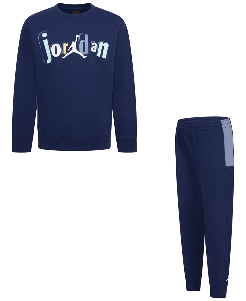 Jordan Little Boys Jumpman Team Blocked Crewneck Top & Jogger Pants, 2 Piece Set