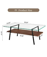 Slickblue Modern Rectangle Coffee Table with Tempered Glass Top and Metal Legs for Living Room