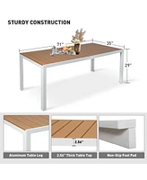 Slickblue 71" Patio Outdoor Table for 8 - Rectangular Aluminum Frame with Umbrella Hole