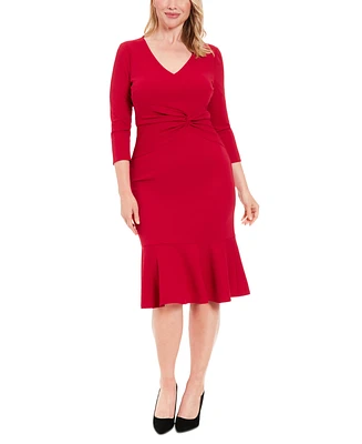 London Times Women's Twist-Front Midi Dress