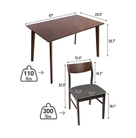 Slickblue Mid Century Modern 5-Piece Dining Room Set – Wood Table and Cushioned Chairs