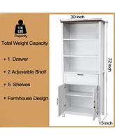 gaomon Bookshelf with Doors, 6-Tire Farmhouse Storage Cabinet Bookcase Floor Standing Bookshelves