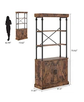 gaomon Tall Bookshelf with Doors 73.62in Industrial Storage Open Rack Shelf