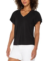 Liverpool Los Angeles Women's Flutter-Sleeve V-Neck T-Shirt