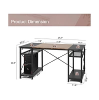 Functional 47.2" Computer Desk – Storage Shelves and Hooks for Organized Workspaces