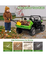 Slickblue 24V 2-Seater Kids Ride-On Dump Truck Features Dump Bed and Shovel for Outdoor Fun and Adventure