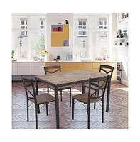 Slickblue Wood Dining Table Set – 5-Piece Furniture with 4 Chairs and Sturdy Metal Legs