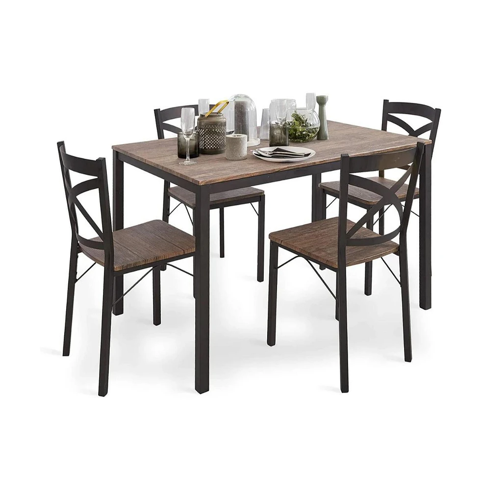 Slickblue Wood Dining Table Set – 5-Piece Furniture with 4 Chairs and Sturdy Metal Legs