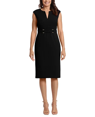 London Times Women's Extended Shoulder Buckle-Trim Dress