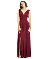 Dessy Collection Plus Sleeveless Draped Chiffon Maxi Dress with Front Slit