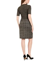 London Times Women's Short-Sleeve Knit Sheath Dress