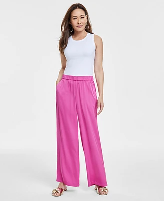 Jm Collection Women's Pull-On Wide-Leg Satin Pants, Exclusively at Macy's