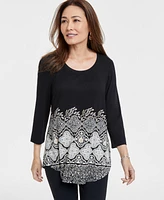 Jm Collection Women's Printed Knit 3/4-Sleeve Top, Created for Macy's