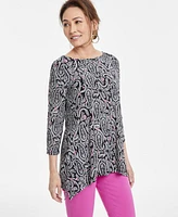 Jm Collection Women's Printed 3/4-Sleeve Handkerchief-Hem Top, Exclusively at Macy's