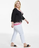 Jm Collection Plus 3/4-Sleeve Jacquard Top, Exclusively at Macy's