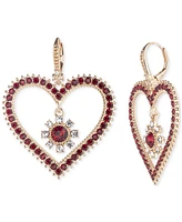 Marchesa Gold-Tone Red & White Crystal Heart Drop Earrings