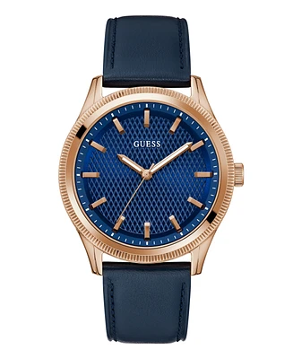 Guess Men's Analog Navy Genuine Leather Watch, 44mm