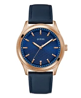 Guess Men's Analog Navy Genuine Leather Watch, 44mm