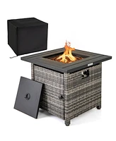 Sugift 29 Inch Propane Rattan Firepit Table with Lava Rocks and Protective Cover