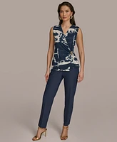 Donna Karan New York Women's Printed Faux-Wrap Sleeveless Top