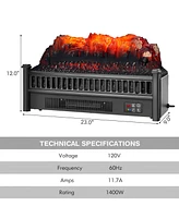 Skonyon 1400W Electric Fireplace Log Heater with Adjustable Flame Brightness-Black