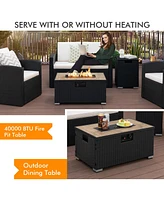 Skonyon 32 x 20 Inch Propane Rattan Fire Pit Table Set with Side Table Tank and Cover