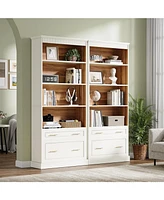 Tribesigns 5-Shelf Bookcase with File Cabinet Drawer Set of 2, 72" Tall Bookshelf, Modern Free-Standing Wood Bookcase, Large Open Display Storage Book
