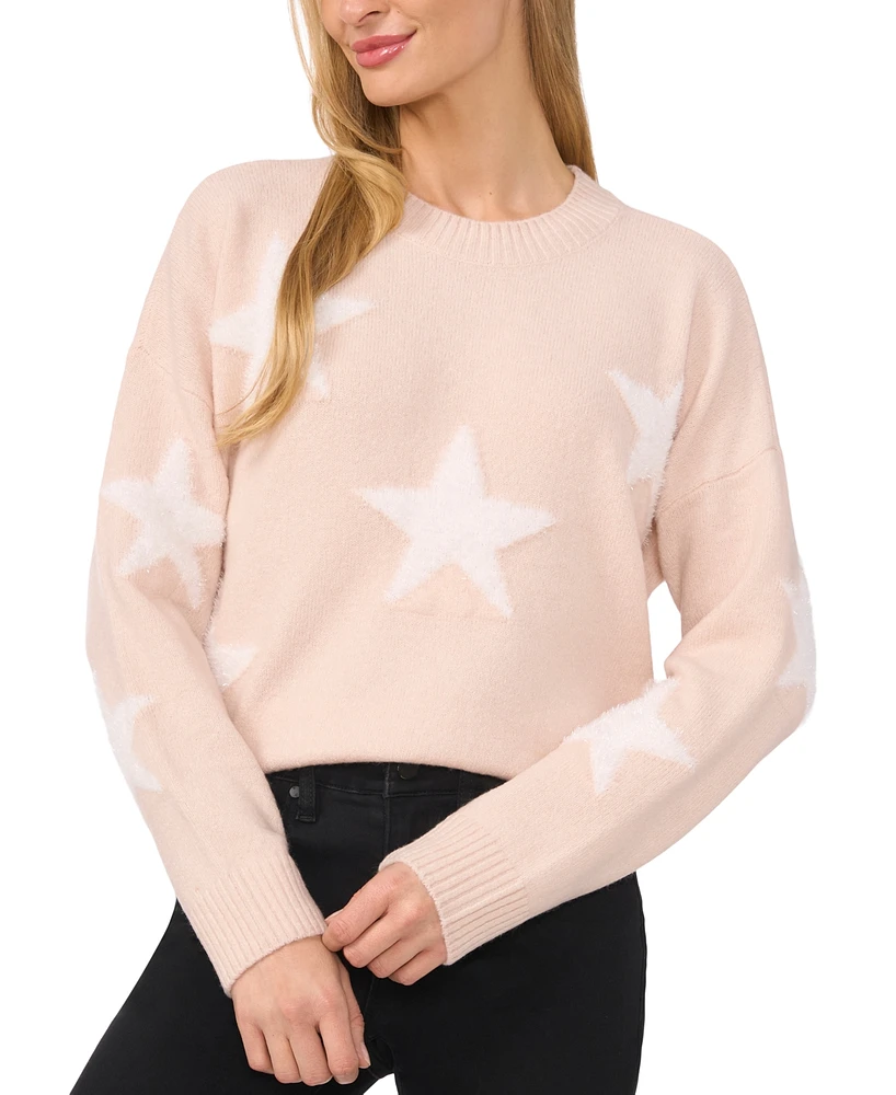 CeCe Women's Star-Print Long-Sleeve Crewneck Sweater