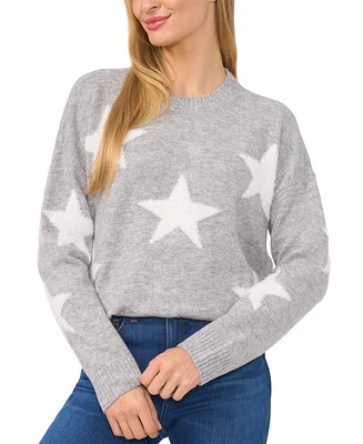 CeCe Women's Star-Print Long-Sleeve Crewneck Sweater
