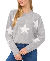 CeCe Women's Star-Print Long-Sleeve Crewneck Sweater