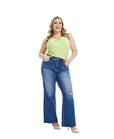 Bayeas Plus High Rise Wide Leg Jeans With Raw Hem