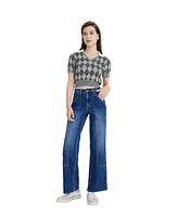 Bayeas Women's High Rise Wide Straight Crop Jeans