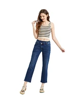 Bayeas Women's Mid Rise Cross Over Straight Leg Jeans