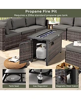 Sugift 45 Inch Propane Rattan Firepit Table with Glass Stones and Protective Cover-Mixed Brown