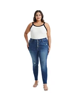 Bayeas Plus Size High Rise Button Fly Skinny Jeans