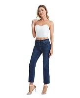 Bayeas Women's Mid Rise Straight Jeans Raw Edge