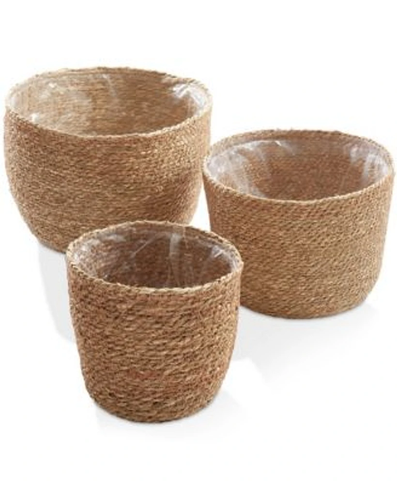 Casafield Set Of 3 Seagrass Planter Baskets Natural Hand Woven Indoor Flower Pot Covers With Liners For Plants Succulents Home Decor